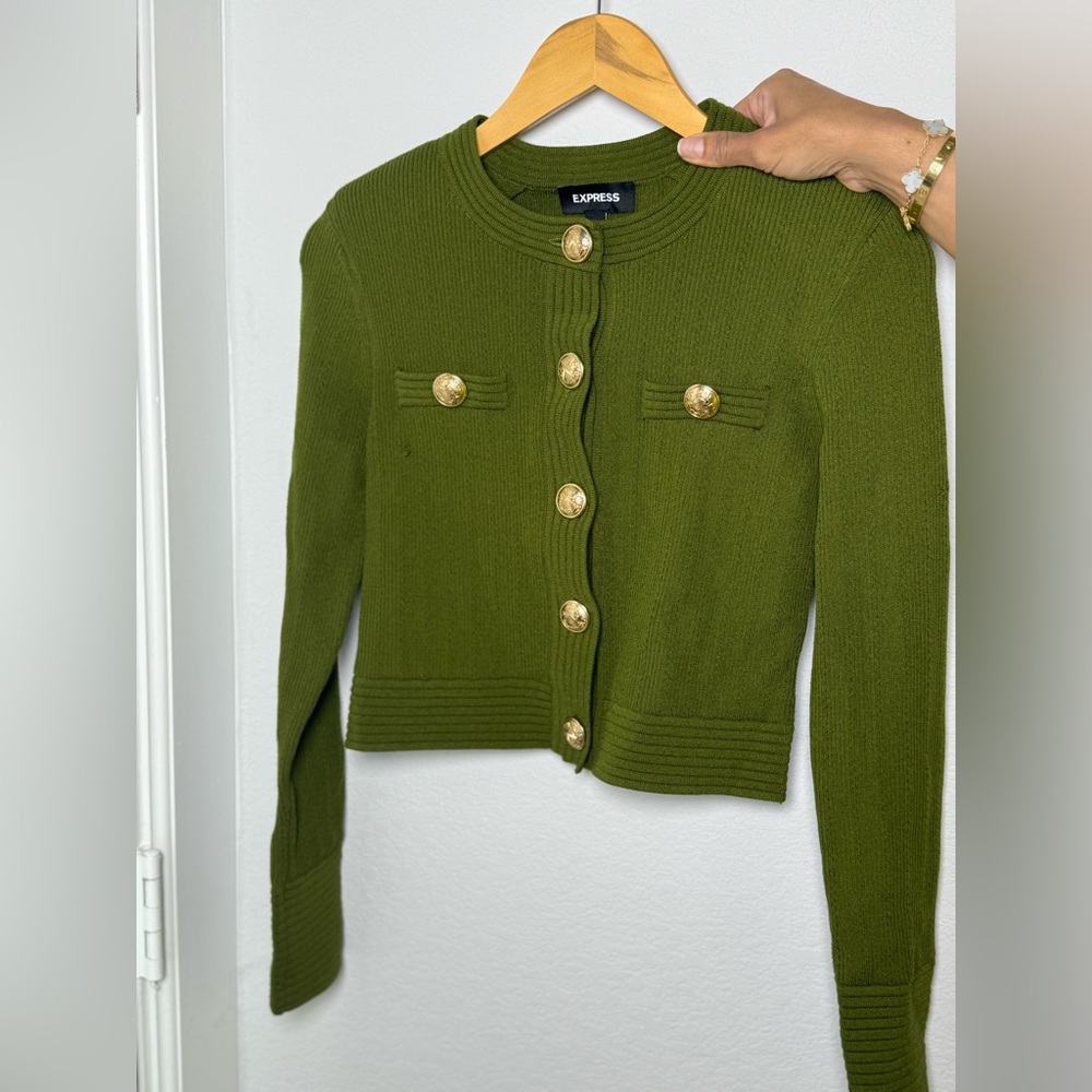 Express Green Knit Cardigan Sweater